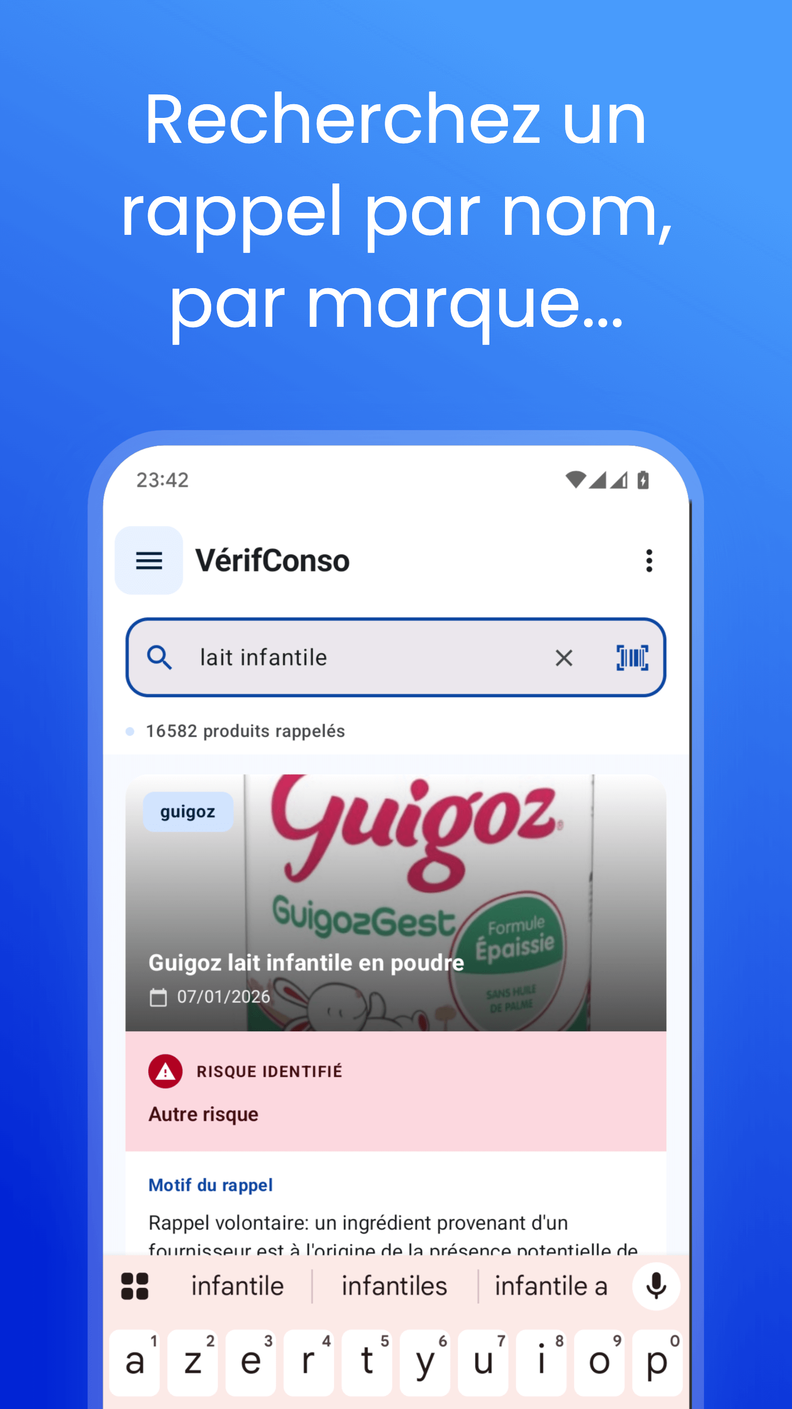 Recherchez un rappel par nom ou par marque